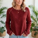  Textured Round Neck Long Sleeve Top | Free Shipping