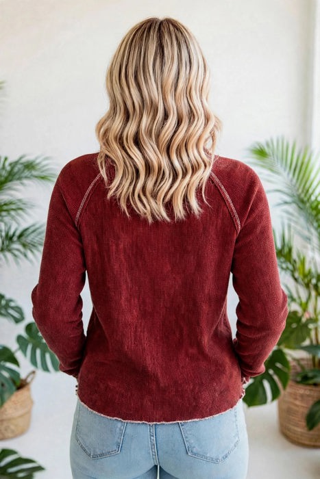Textured Round Neck Long Sleeve Top | Free Shipping