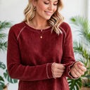  Textured Round Neck Long Sleeve Top | Free Shipping