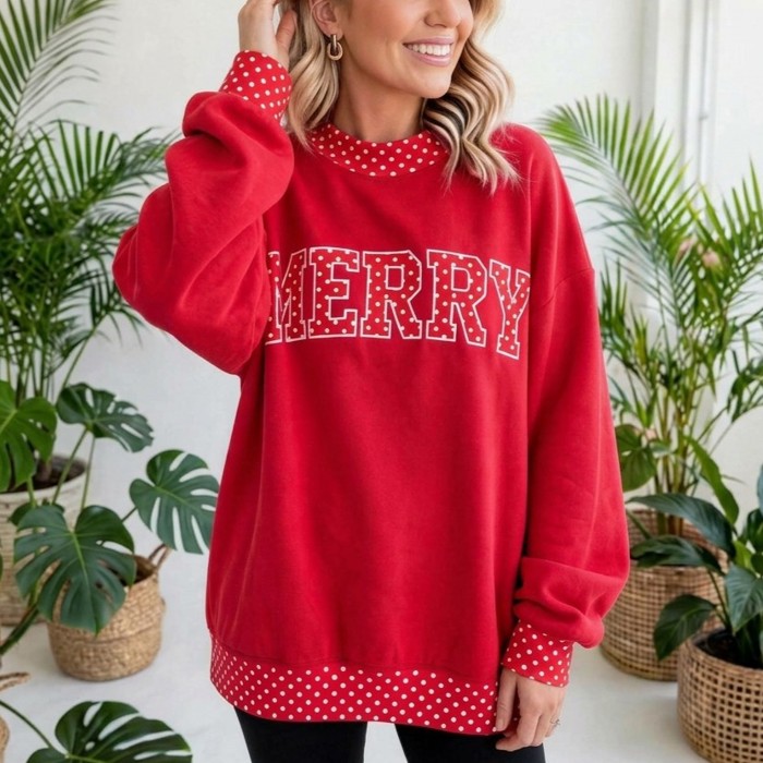 Polka Pop Letter Contrast Trim Sweatshirt | S-XL