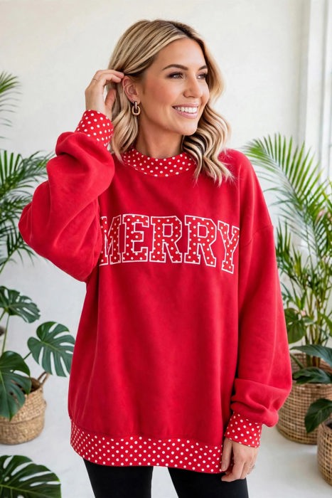 Polka Pop Letter Contrast Trim Sweatshirt | S-XL