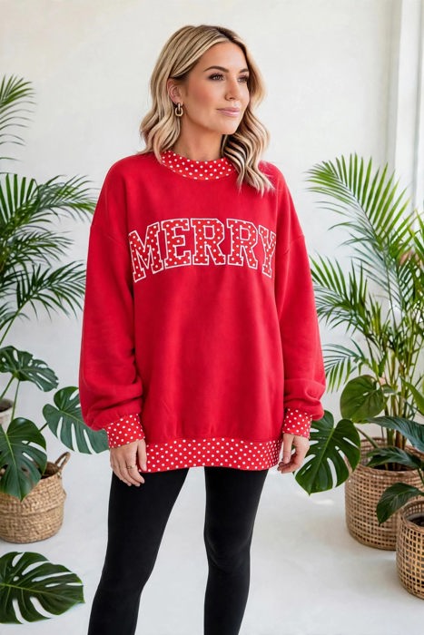 Polka Pop Letter Contrast Trim Sweatshirt | S-XL