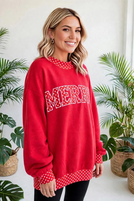 Polka Pop Letter Contrast Trim Sweatshirt | S-XL