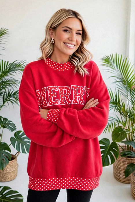 Polka Pop Letter Contrast Trim Sweatshirt | S-XL
