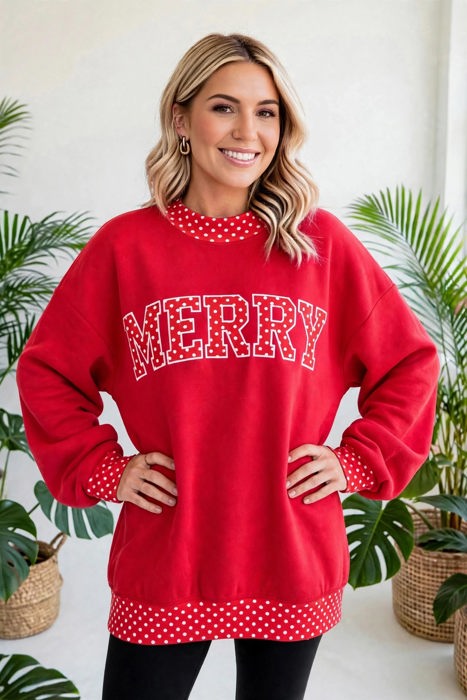 Polka Pop Letter Contrast Trim Sweatshirt | S-XL