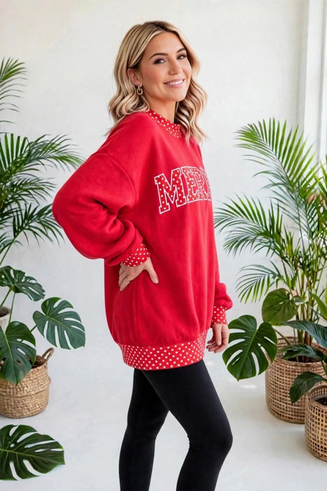 Polka Pop Letter Contrast Trim Sweatshirt | S-XL