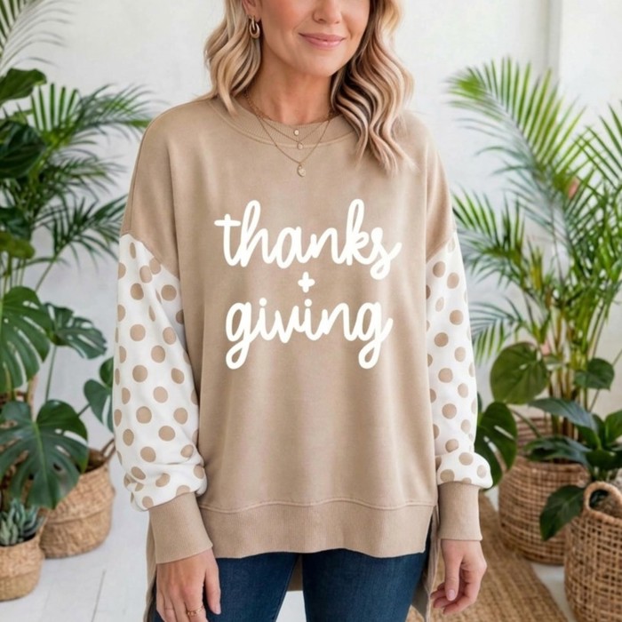 Thankful Vibes Patchwork Graphic Pullover | S-XL