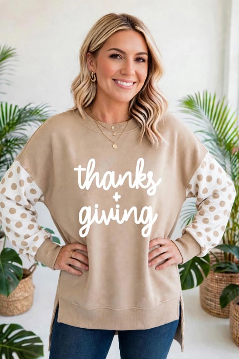 Thankful Vibes Patchwork Graphic Pullover | S-XL