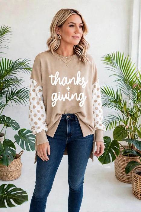 Thankful Vibes Patchwork Graphic Pullover | S-XL