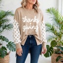  Thankful Vibes Patchwork Graphic Pullover | S-XL