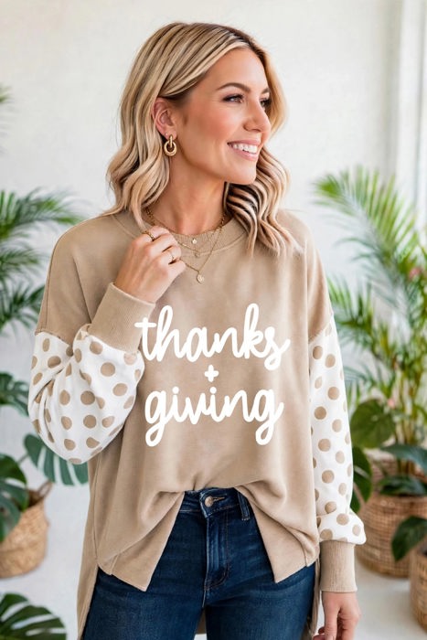 Thankful Vibes Patchwork Graphic Pullover | S-XL