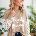  Thankful Vibes Patchwork Graphic Pullover | S-XL