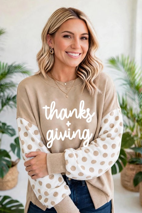 Thankful Vibes Patchwork Graphic Pullover | S-XL