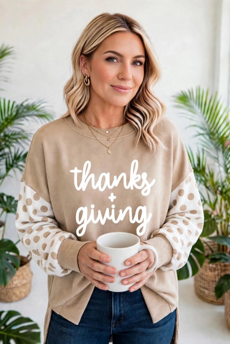 Thankful Vibes Patchwork Graphic Pullover | S-XL