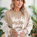  Thankful Vibes Patchwork Graphic Pullover | S-XL