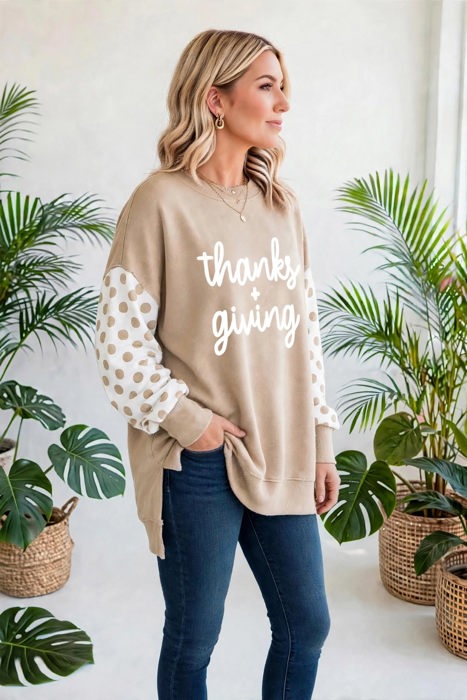 Thankful Vibes Patchwork Graphic Pullover | S-XL