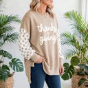  Thankful Vibes Patchwork Graphic Pullover | S-XL