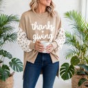 Thankful Vibes Patchwork Graphic Pullover | S-XL
