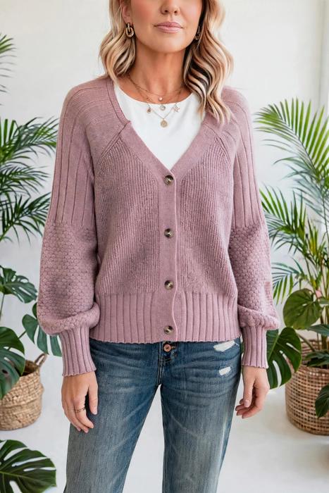 Celeste Texture Knit Button V Neck Cardigan | S-XL