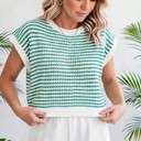 Small Green Elara Striped Ribbed Trim Loose Fit Knitted Vest | S-XL