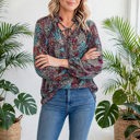  Vibrant Floral Tie V-Neck Blouse | Free Shipping