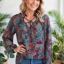  Vibrant Floral Tie V-Neck Blouse | Free Shipping