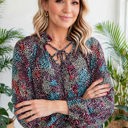  Vibrant Floral Tie V-Neck Blouse | Free Shipping