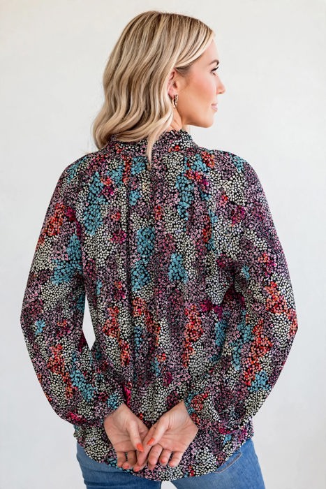 Vibrant Floral Tie V-Neck Blouse | Free Shipping