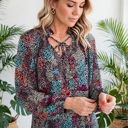  Vibrant Floral Tie V-Neck Blouse | Free Shipping