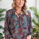 Vibrant Floral Tie V-Neck Blouse | Free Shipping