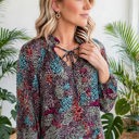  Vibrant Floral Tie V-Neck Blouse | Free Shipping