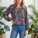  Vibrant Floral Tie V-Neck Blouse | Free Shipping