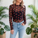  Valentines Heart Printed Sheer Mesh Long Sleeve Top | S-XL