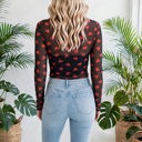  Valentines Heart Printed Sheer Mesh Long Sleeve Top | S-XL