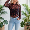  Valentines Heart Printed Sheer Mesh Long Sleeve Top | S-XL