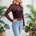  Valentines Heart Printed Sheer Mesh Long Sleeve Top | S-XL