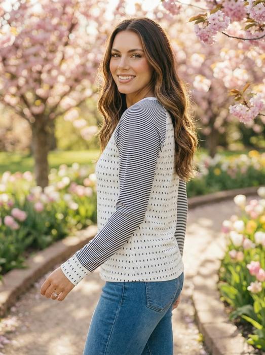 Spring Easy Patchwork Stripe Raglan Top | S-XL