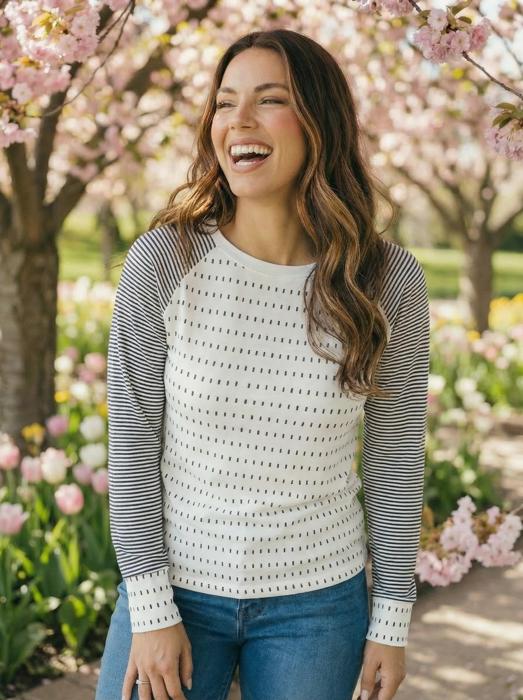 Spring Easy Patchwork Stripe Raglan Top | S-XL