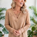  Waffle And Floral Lace Long Sleeve Top | S-XL