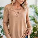  Waffle And Floral Lace Long Sleeve Top | S-XL