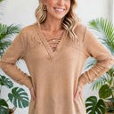  Waffle And Floral Lace Long Sleeve Top | S-XL