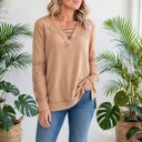  Waffle And Floral Lace Long Sleeve Top | S-XL