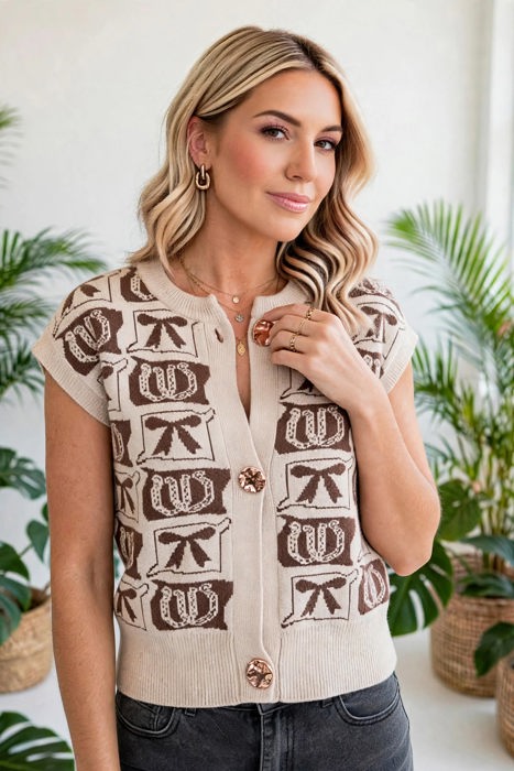 Western Horseshoe Bow Knit Vest | S–XL