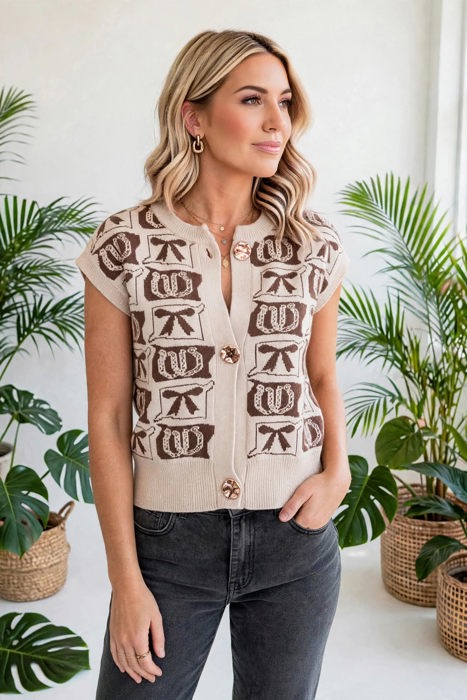 Western Horseshoe Bow Knit Vest | S–XL