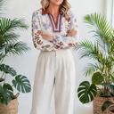  Floral Colorblock V-Neck Blouse | S-XL