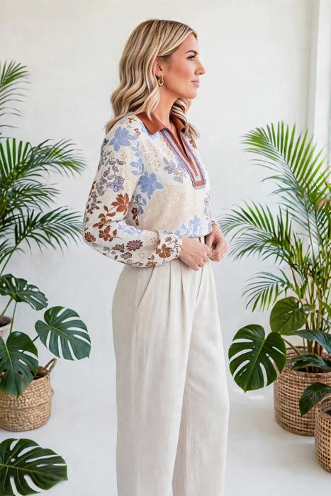 Floral Colorblock V-Neck Blouse | S-XL