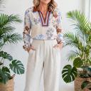  Floral Colorblock V-Neck Blouse | S-XL