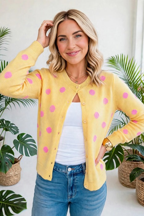Cozy Dots Front Button Cardigan | S-XL