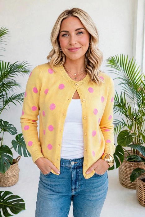 Cozy Dots Front Button Cardigan | S-XL