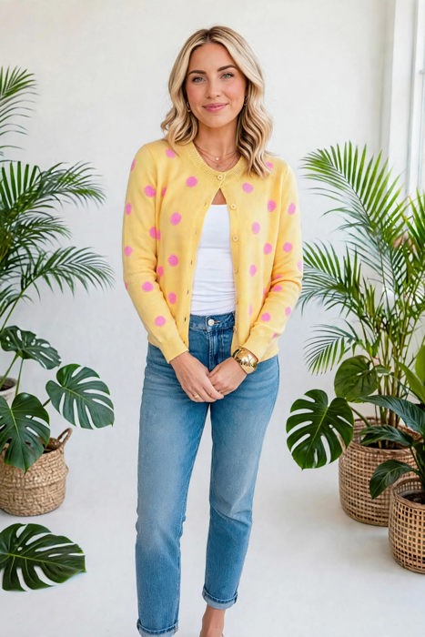 Cozy Dots Front Button Cardigan | S-XL